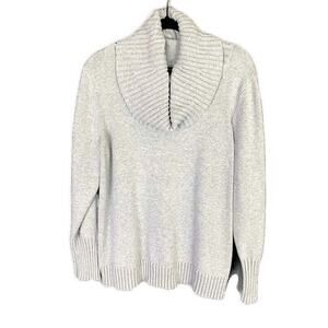 Nautica Womens Gray Ribbed Cowl Neck Sweater XL 100% Cotton Long Sleeve